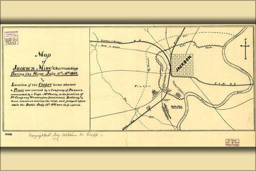 24"x36" Gallery Poster, Map of Jackson, Mississippi during siege 1863