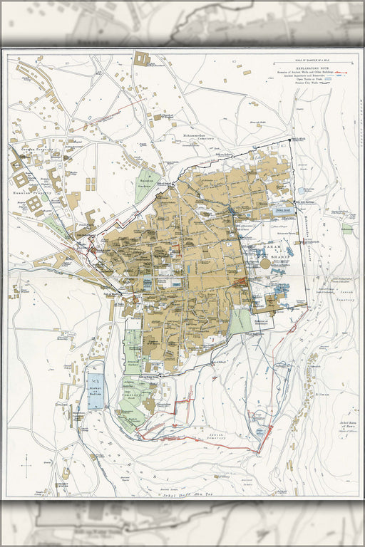 24"x36" Gallery Poster, Map of Jerusalem, 1915