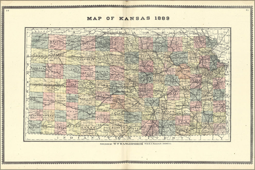 24"x36" Gallery Poster, Map of Kansas 1889