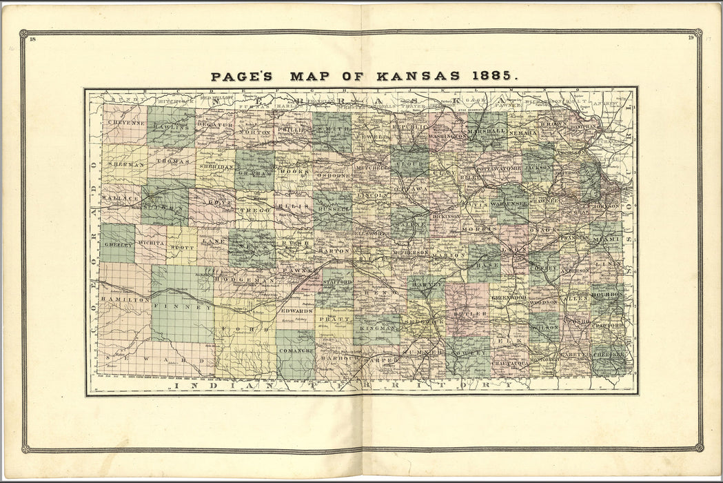 24"x36" Gallery Poster, Map of Kansas, 1885