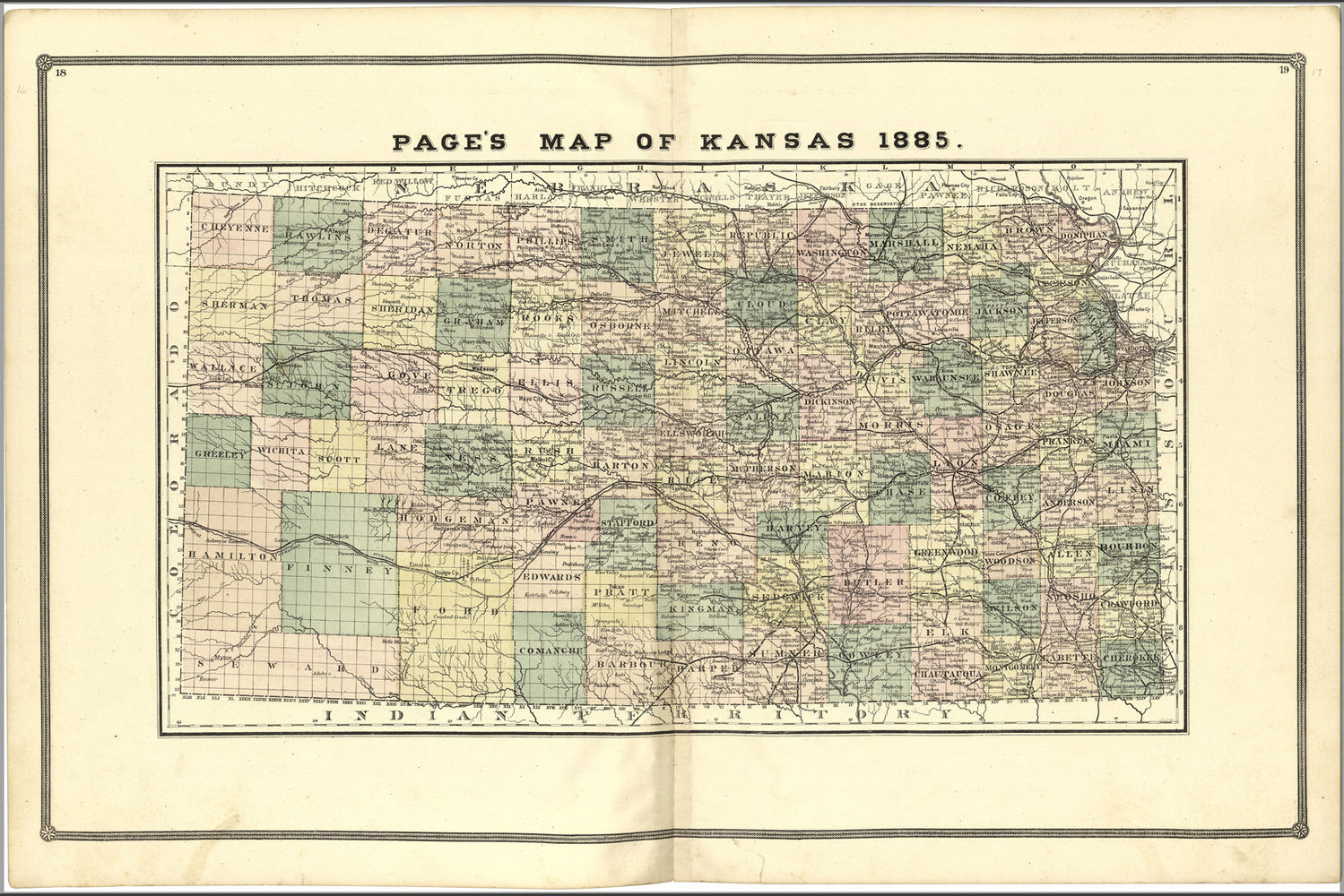 24"x36" Gallery Poster, Map of Kansas, 1885