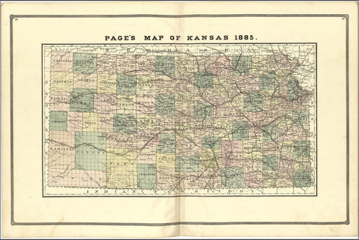 24"x36" Gallery Poster, Map of Kansas, 1885