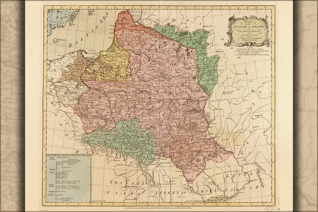 24"x36" Gallery Poster, Map of Kingdom of Poland and Lithuania 1770 p2