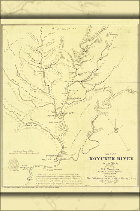 24"x36" Gallery Poster, Map of Koyukuk River, Alaska 1899