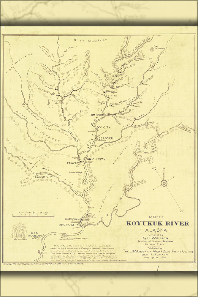 24"x36" Gallery Poster, Map of Koyukuk River, Alaska 1899