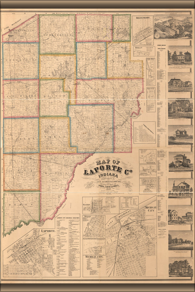 24"x36" Gallery Poster, Map of LaPorte Co., Indiana 1862