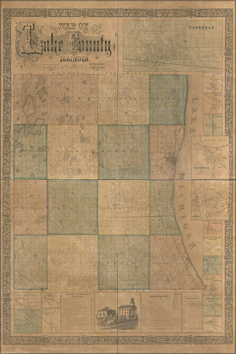 24"x36" Gallery Poster, Map of Lake County, Illinois 1861