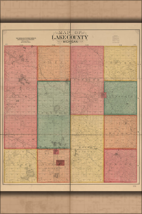 24"x36" Gallery Poster, Map of Lake County, Michigan 1900