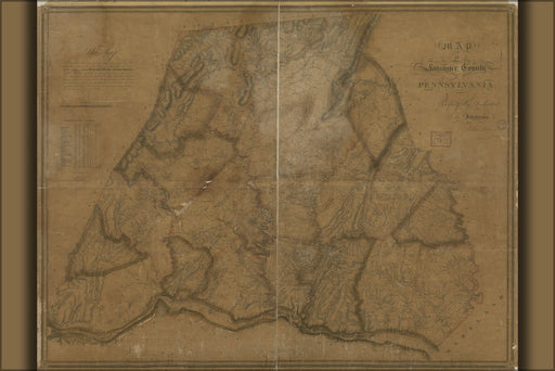 24"x36" Gallery Poster, Map of Lancaster County, Pennsylvania 1824
