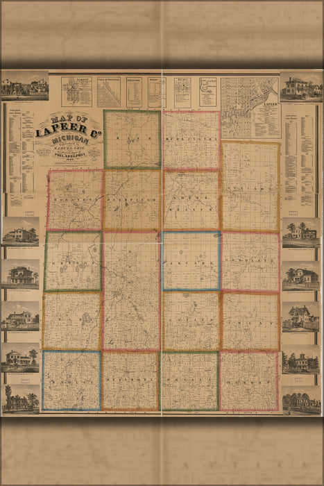 24"x36" Gallery Poster, Map of Lapeer Co., Michigan 1863