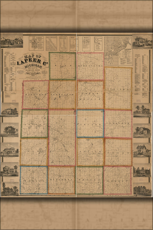 24"x36" Gallery Poster, Map of Lapeer Co., Michigan 1863