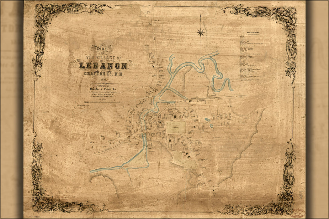 24"x36" Gallery Poster, Map of Lebanon, New hampshire 1853