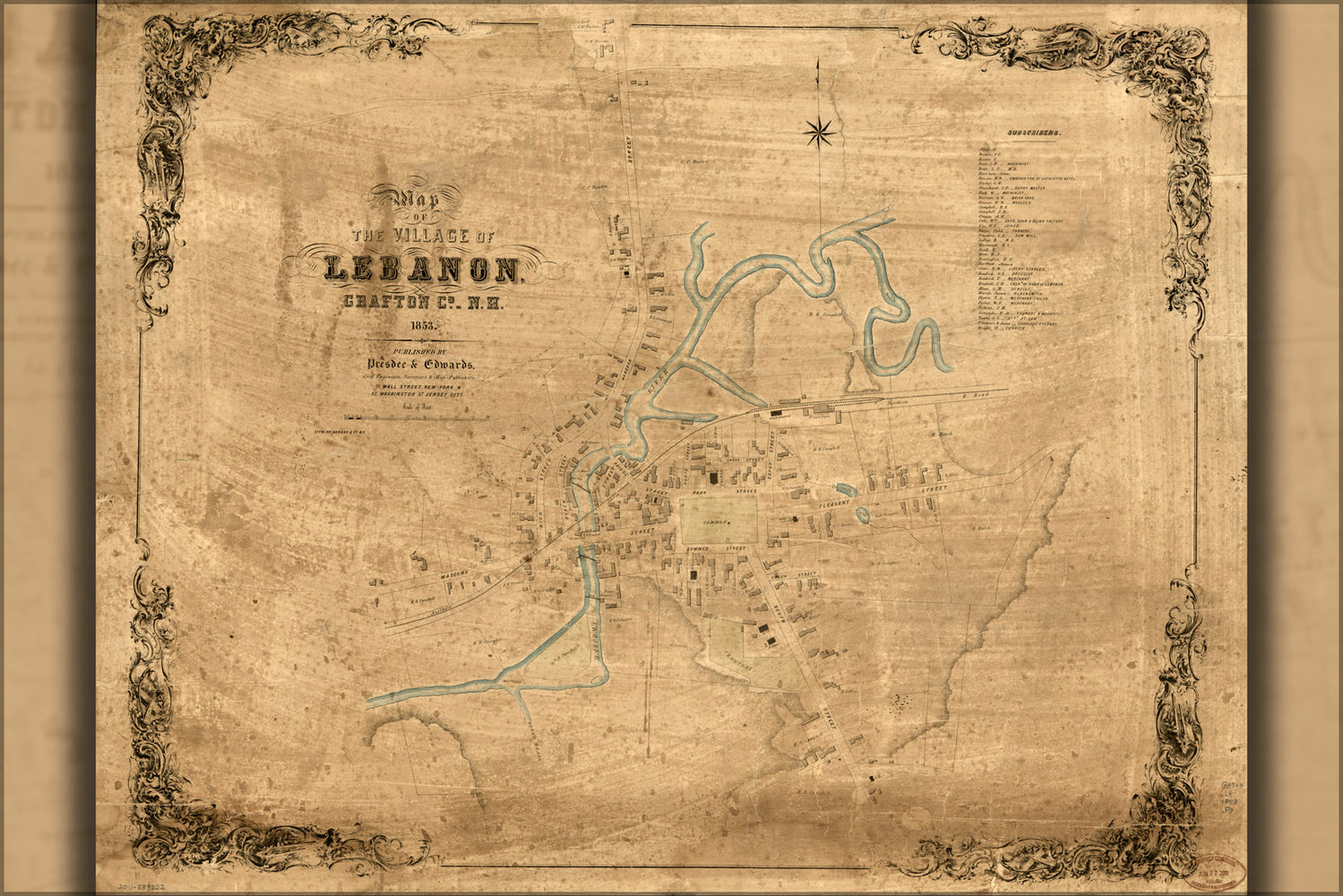 24"x36" Gallery Poster, Map of Lebanon, New hampshire 1853