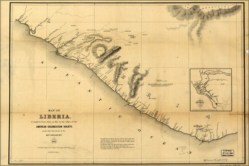 24"x36" Gallery Poster, Map of Liberia 1845