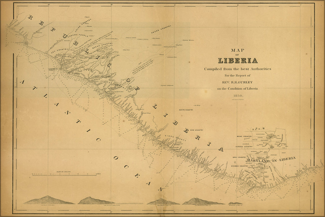 24"x36" Gallery Poster, Map of Liberia 1850