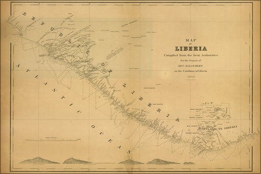 24"x36" Gallery Poster, Map of Liberia 1850