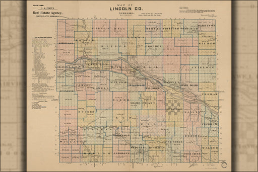 24"x36" Gallery Poster, Map of Lincoln Co. Nebraska 1894