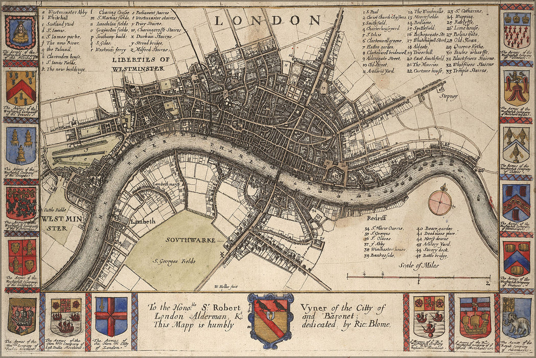 24"x36" Gallery Poster, Map of London England before the fire 17th Century by Wenceslaus Hollar