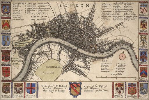 24"x36" Gallery Poster, Map of London England before the fire 17th Century by Wenceslaus Hollar