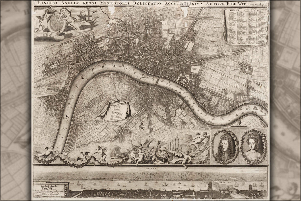 24"x36" Gallery Poster, Map of London by de witt 1693