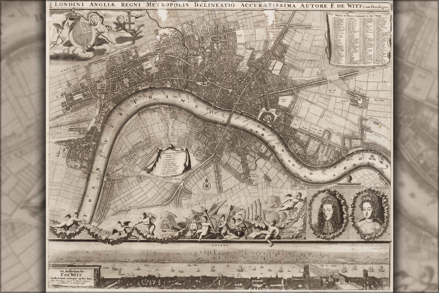 24"x36" Gallery Poster, Map of London by de witt 1693