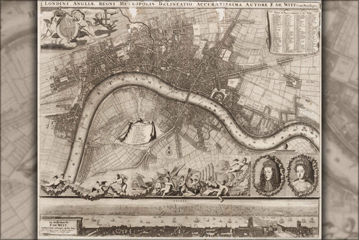24"x36" Gallery Poster, Map of London by de witt 1693