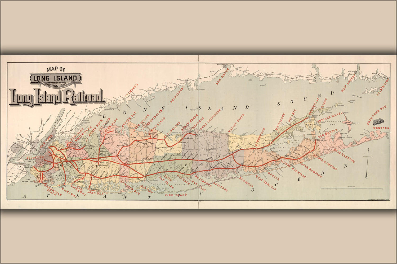 24"x36" Gallery Poster, Map of Long Island Railroad new york 1895