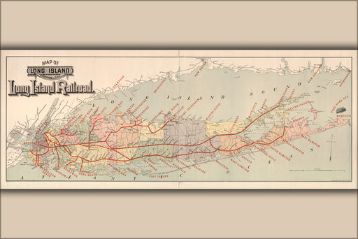 24"x36" Gallery Poster, Map of Long Island Railroad new york 1895