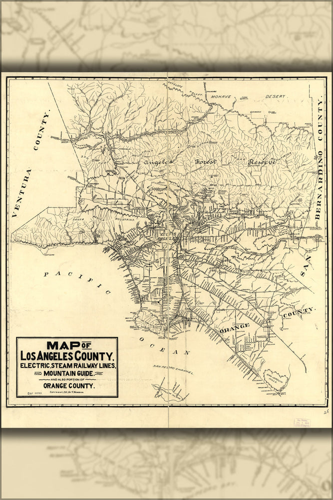 24"x36" Gallery Poster, Map of Los Angeles County 1912