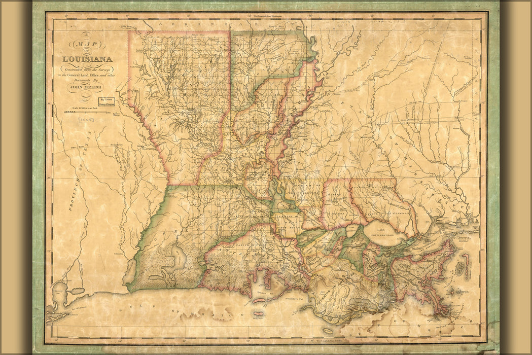 24"x36" Gallery Poster, Map of Louisiana 1820