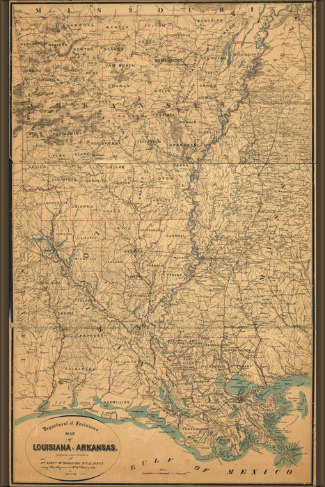 24"x36" Gallery Poster, Map of Louisiana & Arkansas 1864