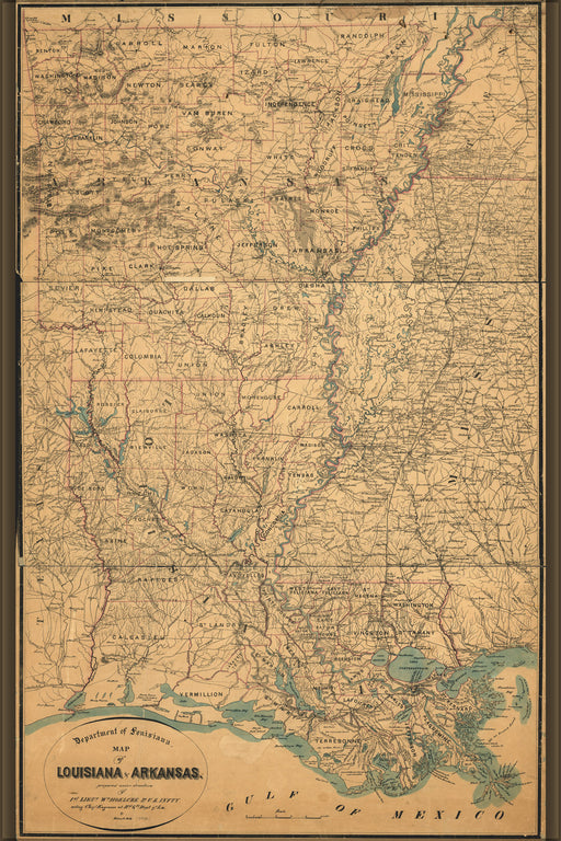 24"x36" Gallery Poster, Map of Louisiana & Arkansas 1864