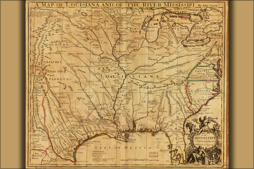 24"x36" Gallery Poster, Map of Louisiana and River Mississippi 1721 p2