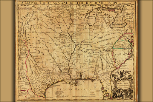 24"x36" Gallery Poster, Map of Louisiana and River Mississippi 1721 p2