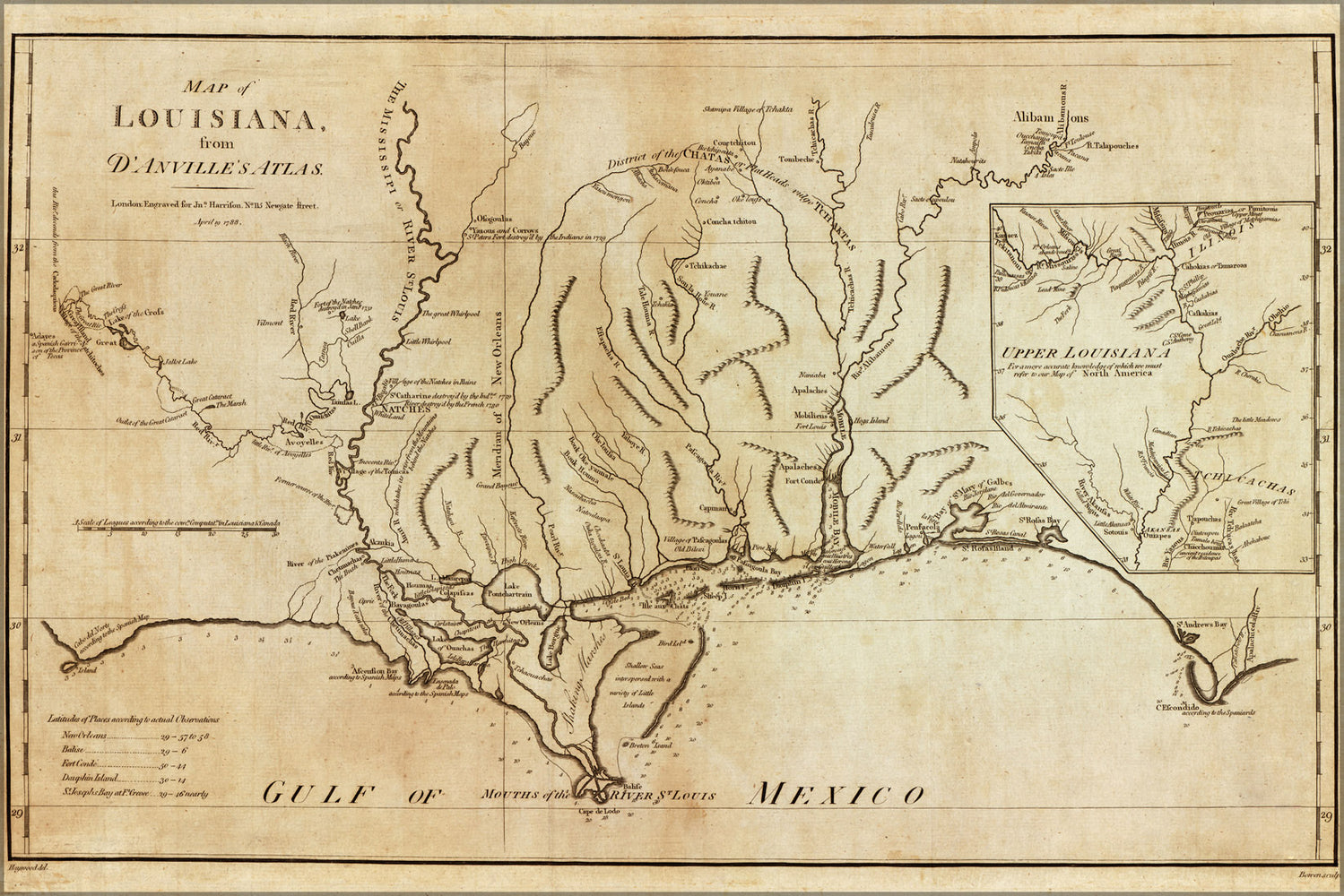 24"x36" Gallery Poster, Map of Louisiana and new orleans 1788