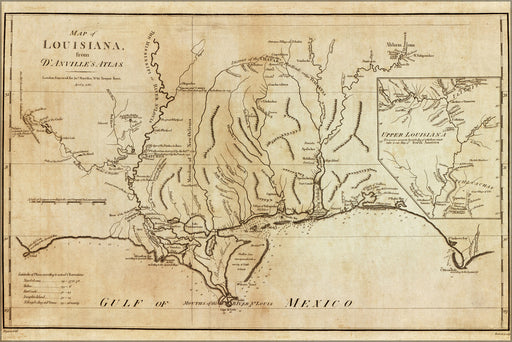24"x36" Gallery Poster, Map of Louisiana and new orleans 1788