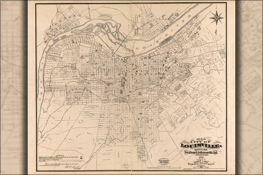 24"x36" Gallery Poster, Map of Louisville Kentucky Jeffersonville 1873