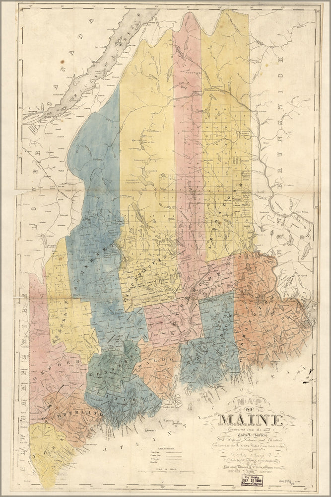 24"x36" Gallery Poster, Map of Maine 1836