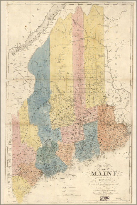 24"x36" Gallery Poster, Map of Maine 1840