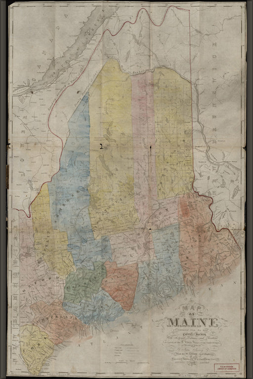 24"x36" Gallery Poster, Map of Maine 1843