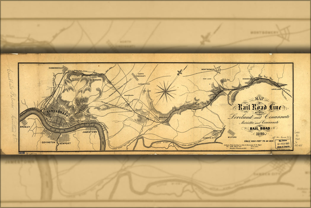 24"x36" Gallery Poster, Map of Marietta & Cincinnati RailRoad ohio 1860