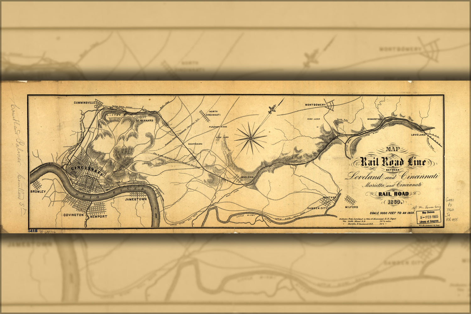24"x36" Gallery Poster, Map of Marietta & Cincinnati RailRoad ohio 1860