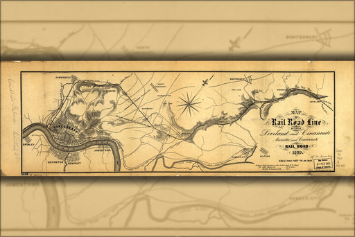 24"x36" Gallery Poster, Map of Marietta & Cincinnati RailRoad ohio 1860
