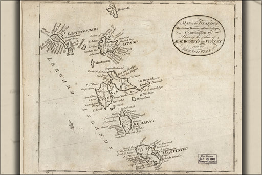 24"x36" Gallery Poster, Map of Martinique Dominico, Guardalupe 1782