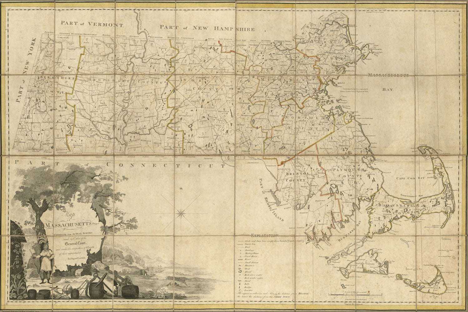 24"x36" Gallery Poster, Map of Massachusetts 1802