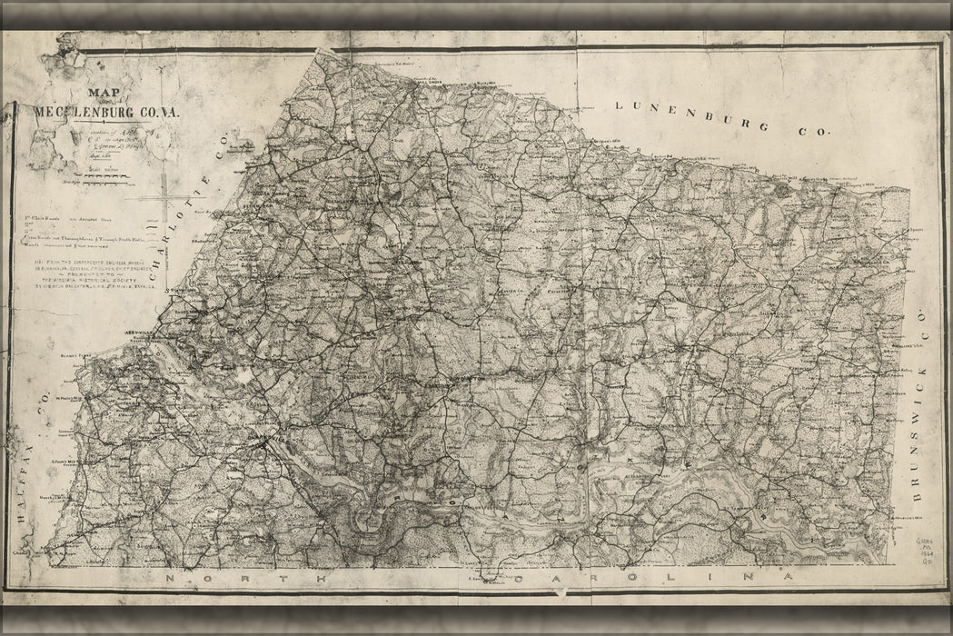 24"x36" Gallery Poster, Map of Mecklenburg Co., Virginia 1864