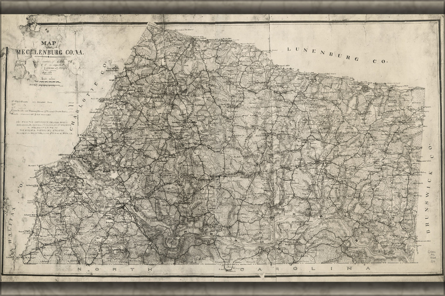 24"x36" Gallery Poster, Map of Mecklenburg Co., Virginia 1864