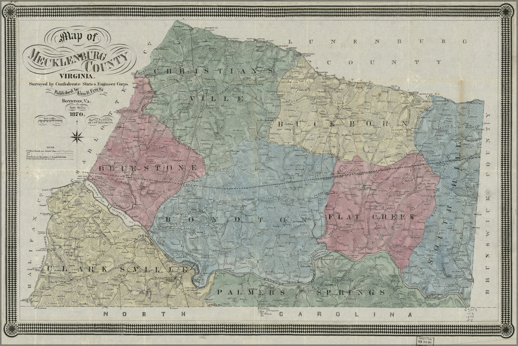 24"x36" Gallery Poster, Map of Mecklenburg County, Virginia 1870