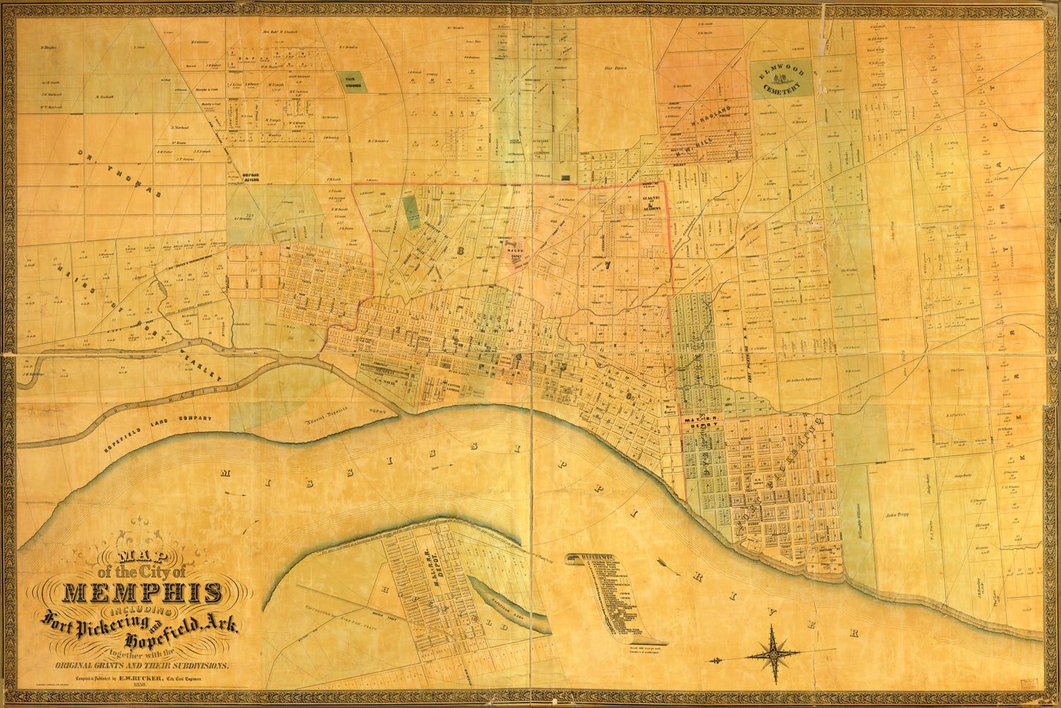 24"x36" Gallery Poster, Map of Memphis tennessee 1858