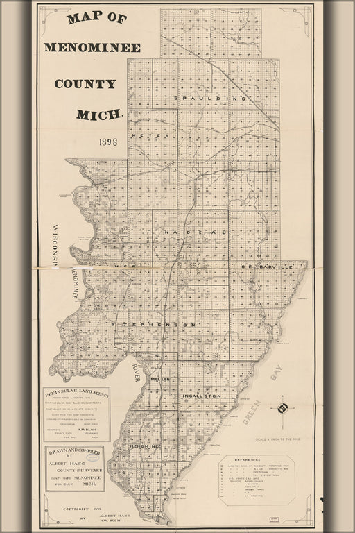 24"x36" Gallery Poster, Map of Menominee County, Michigan 1898